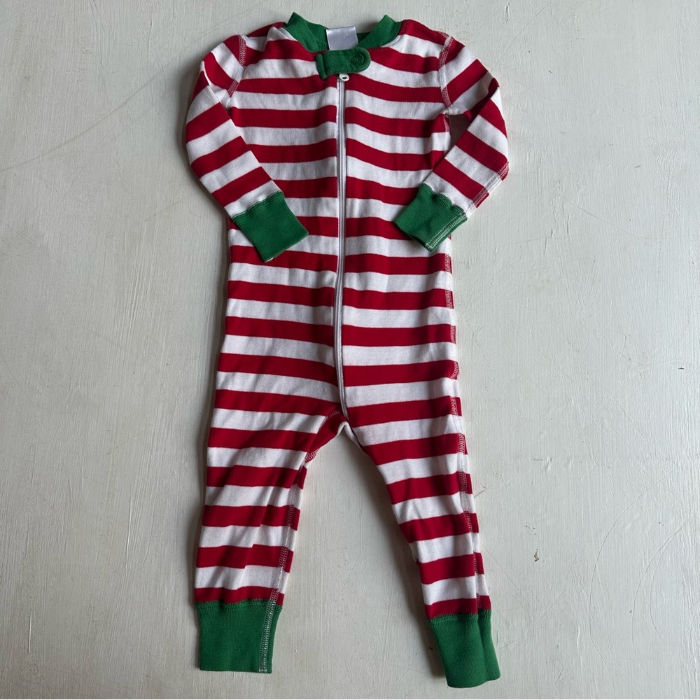 Hanna Andersson Red and Green Striped Zipper Sleeper